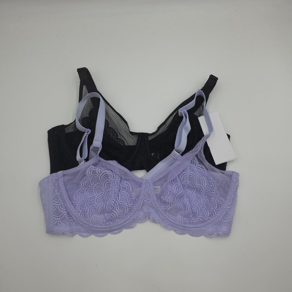 HSIA Bundle of Two Mermaid Scales Lace Unlined Bra Purple Black Size 38D
